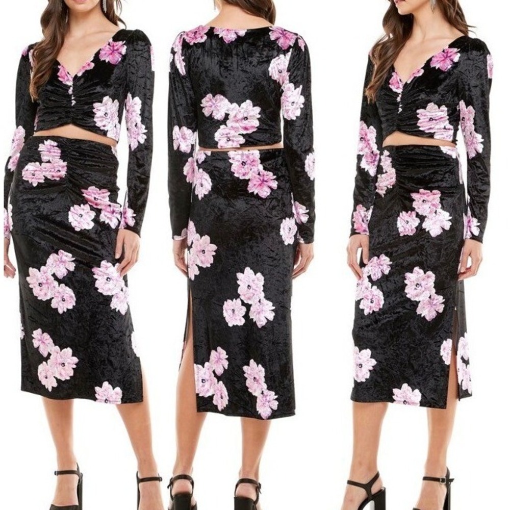 WAYF Emma Rose Samantha Midi Velvet Skirt Size XL A005669